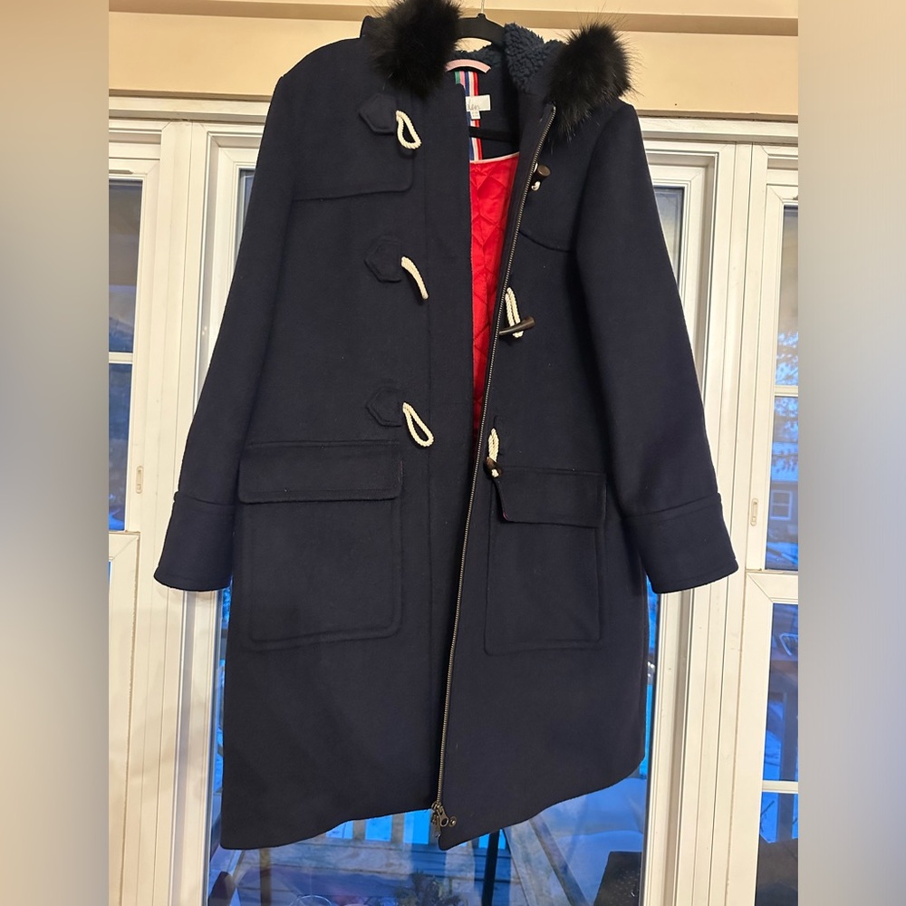 Boden Navy Coat with Black Fur Trim